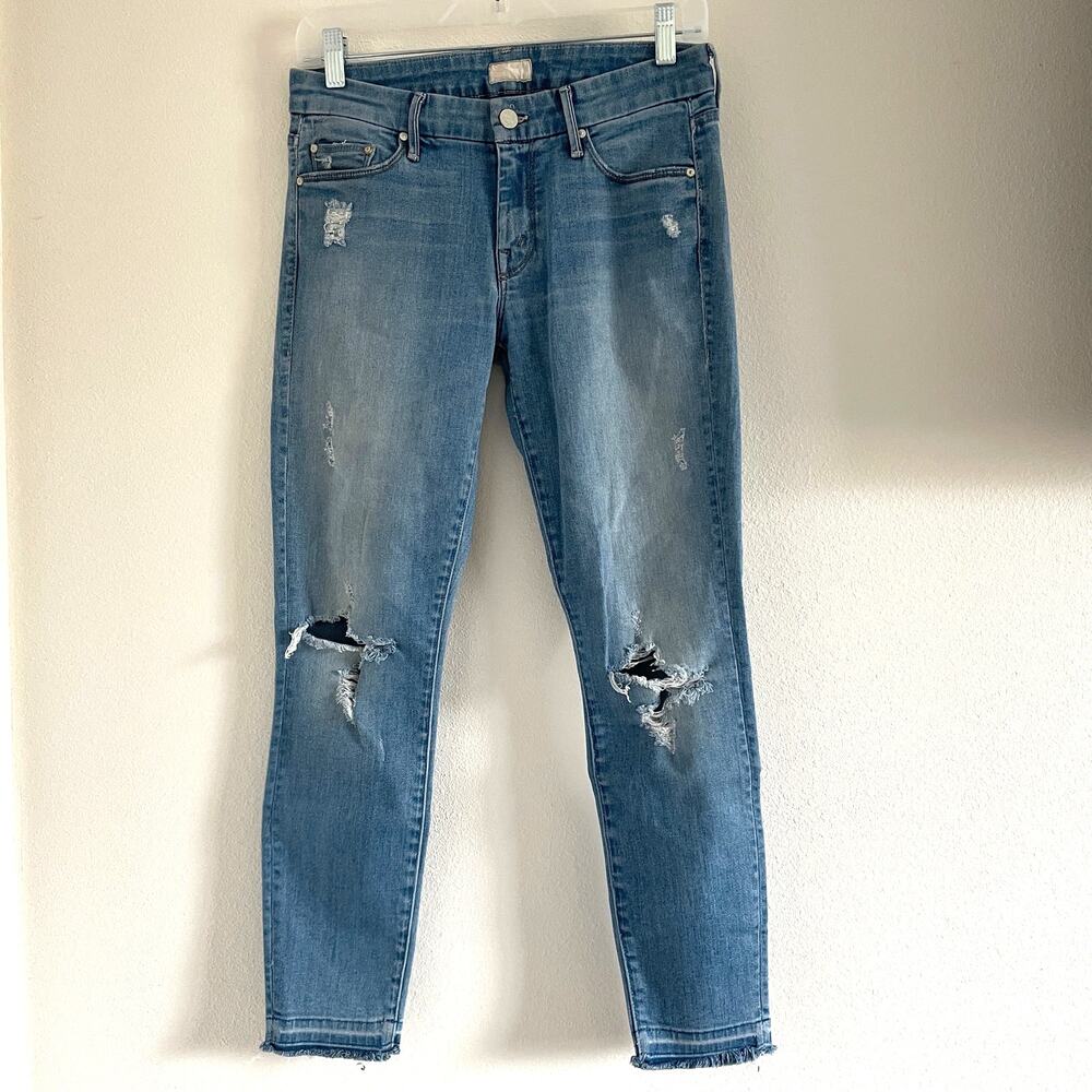 Mother Undone Hem Looker Crop Distressed Denim Jeans Womens size 28